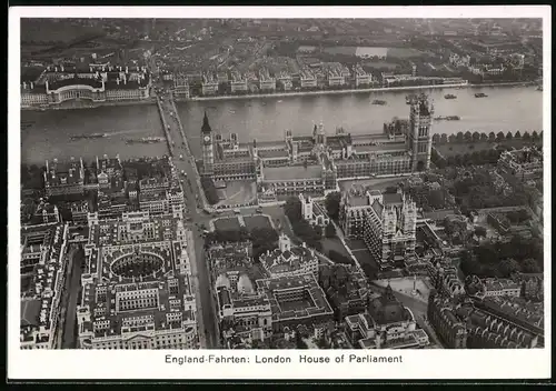 Fotografie Zeppelin-Weltfahrt, Ansicht London, House of Parliament von einem Zeppelin-Luftschiff gesehen