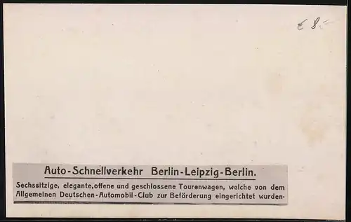 Fotografie unbekannter Fotograf, Ansicht Berlin, Tourenwagen des ADAC, Auto-Schnellverkehr Berlin-Leipzig-Berlin