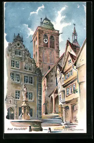 AK Bad Hersfeld, Rathaus mit Lullusbrunnen