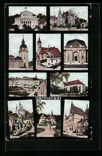 AK Darmstadt, Martinskirche, Portal des neuen Museums, Theater