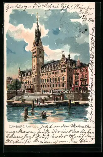 Lithographie Hamburg, Ansicht von dem Rathaus