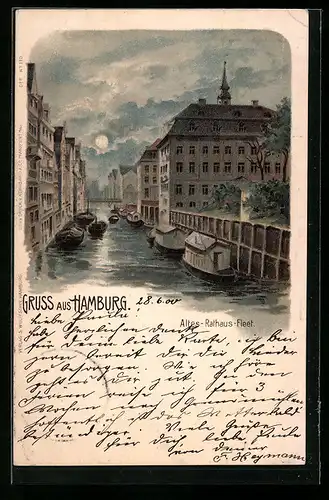 Lithographie Alt-Hamburg, Altes Rathaus-Fleet