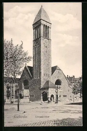 AK Karlsruhe, Uhr vor der Lutherkirche
