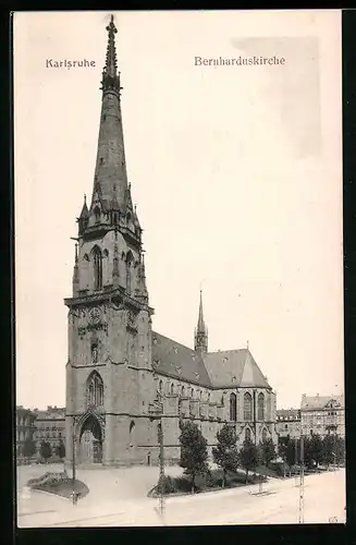 AK Karlsruhe, Ansicht der Bernharduskirche