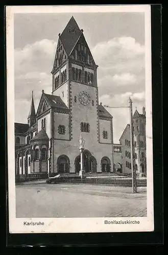 AK Karlsruhe, Bonifaziuskirche mit Treppenaufgang