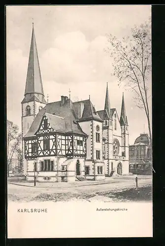 AK Karlsruhe, Ansicht der Auferstehungskirche