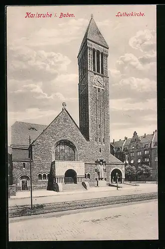 AK Karlsruhe, Strasse an der Lutherkirche