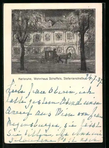 AK Karlsruhe, Wohnhaus Scheffels, Stefanienstrasse