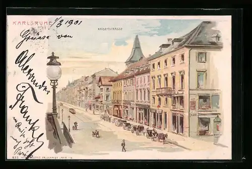 Lithographie Karlsruhe, Geschäfte in der Kaiserstrasse