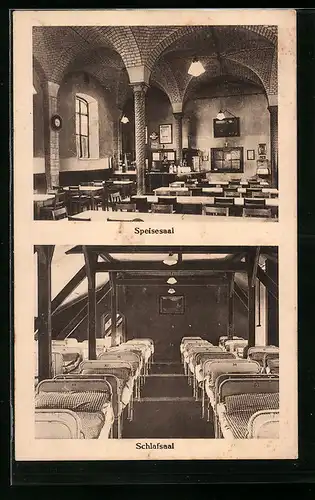 AK Karlsruhe, Wanderer-Herberge Karlsruhe, Schlaf- und Speisesaal