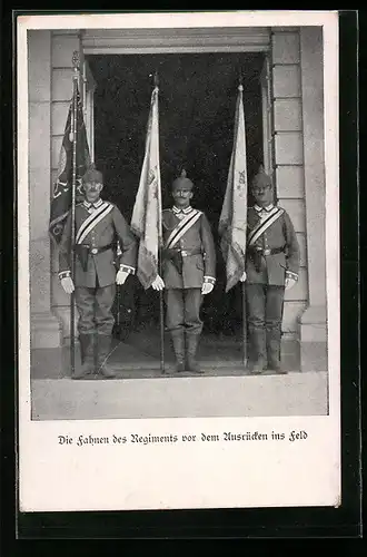 AK Karlsruhe, Erster Regimentstag der ehemaligen Badischen Leibgrenadiere 1922, Die Fahnen des Regiments v. d. Ausrücken