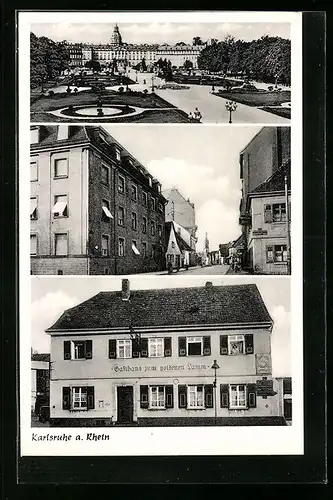 AK Karlsruhe, Gasthaus zum goldenen Lamm, Haardtstrasse 32, Schloss