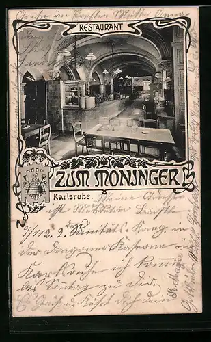 AK Karlsruhe, Restaurant zum Moninger, Wappen