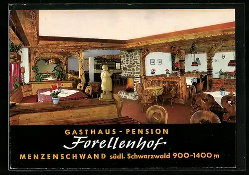 AK Menzenschwand /Schwarzw., Gasthaus-Pension Forellenhof A. Wassmer, Innenansicht