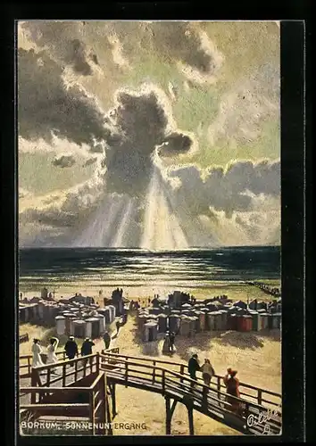 AK Borkum, Strandidylle bei Sonnenuntergang