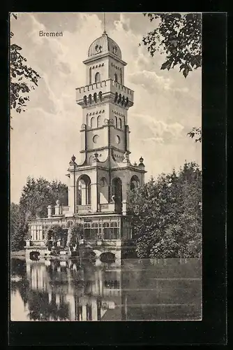 AK Bremen, Uferpartie mit Turm