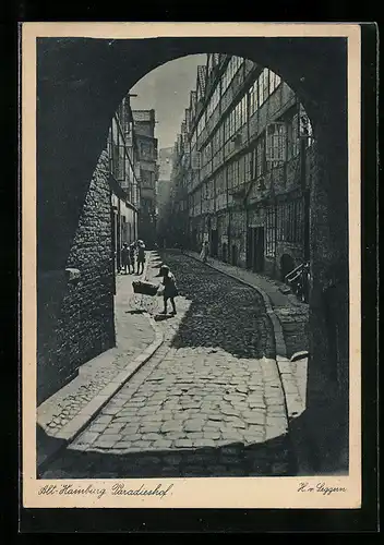 AK Alt-Hamburg, Strassenpartie am Paradieshof