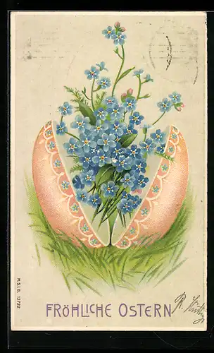 AK Eierschale mit Vergissmeinnicht zu Ostern