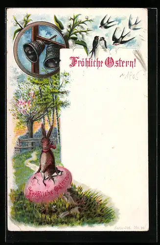 AK Osterhase blickt aus einem Osterei