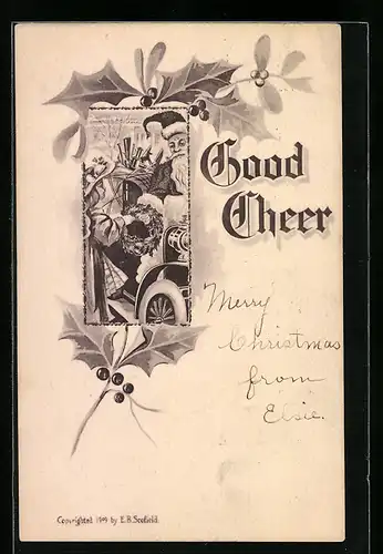 AK Weihnachtsmann überreicht Mädchen einen Kranz, Good Cheer