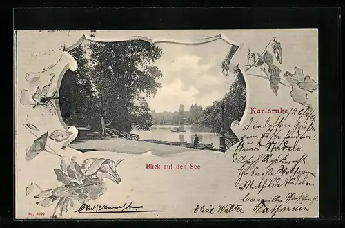 AK Karlsruhe, Blick auf den See, Passepartout