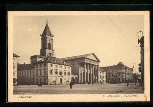 AK Karlsruhe, Evangelische Stadtkirche v. Weinbrenner