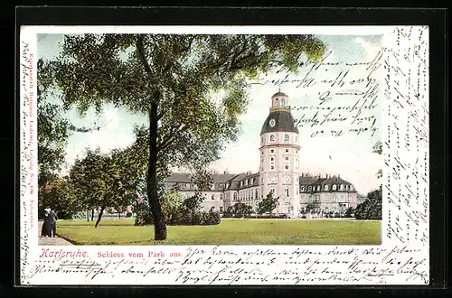 AK Karlsruhe, Schloss vom Park aus gesehen