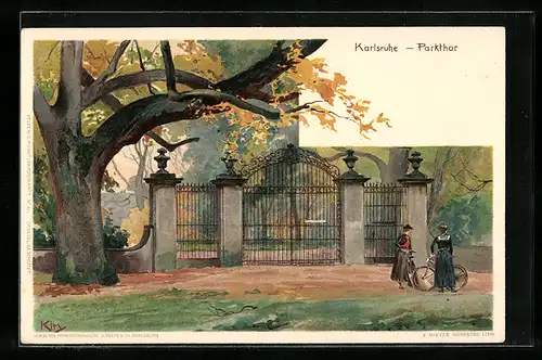 Künstler-AK Heinrich Kley: Karlsruhe, Das Parkthor