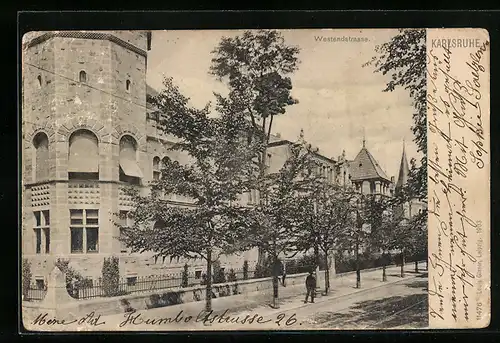 AK Karlsruhe, Westendstrasse mit Mann