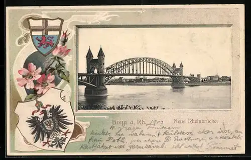 Passepartout-Lithographie Bonn, Neue Rheinbrücke, Wappen