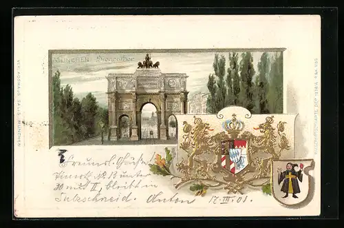 Passepartout-Lithographie München, Siegestor, Wappen