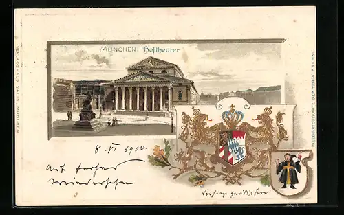 Passepartout-Lithographie München, Hoftheater am Max-Joseph-Platz, Wappen