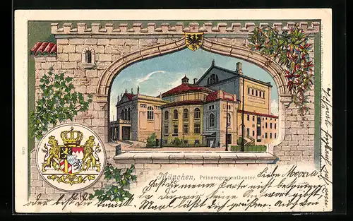 Passepartout-Lithographie München, Prinzregententheater, Wappen