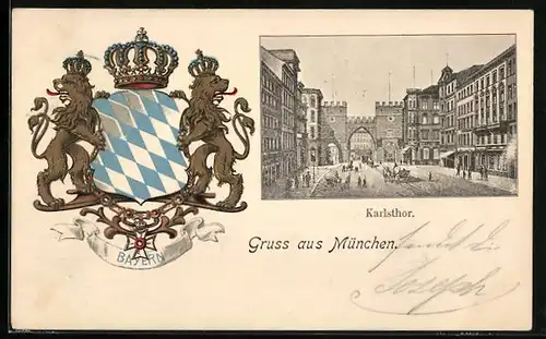 AK München, Wappen und Karlsthor