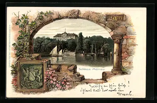 Passepartout-Lithographie Mainau, Schloss Mainau, Wappen