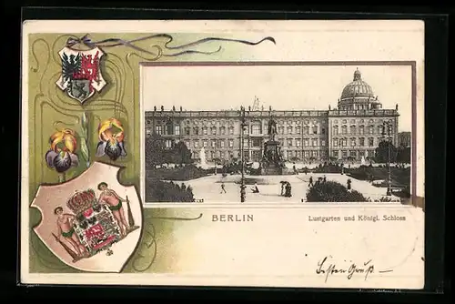 Passepartout-Lithographie Berlin, Lustgarten und Königliches Schloss, Wappen