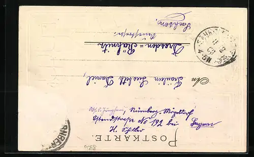 Passepartout-Lithographie Nürnberg, Burghof mit Linde, Wappen