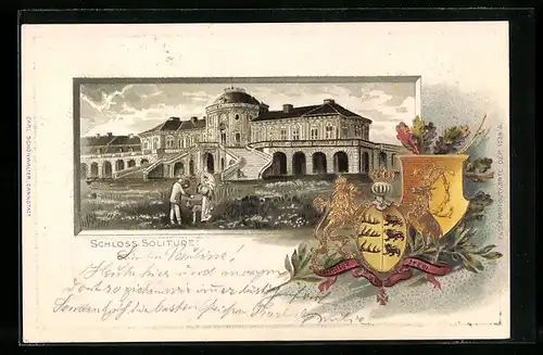 Passepartout-Lithographie Stuttgart, Schloss Solitude, Wappen