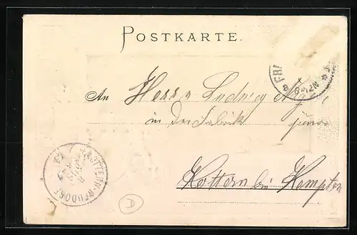 Passepartout-Lithographie Freudenstadt, Teilansicht mit Strassenpartie, Turm, Wappen