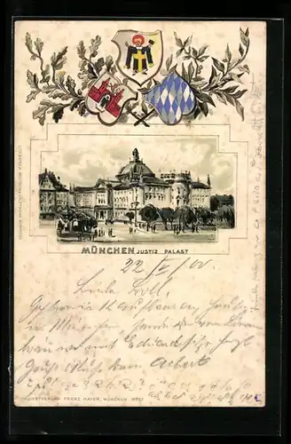 Passepartout-Lithographie München, Justiz-Palast, Wappen