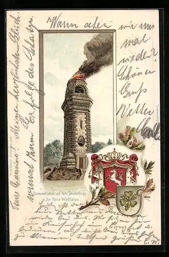 Passepartout-Lithographie Porta Westfalica, Bismarcksäule auf dem Jacobsberg