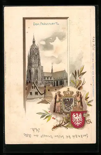 Passepartout-Lithographie Alt-Frankfurt, Dom u. Wappen