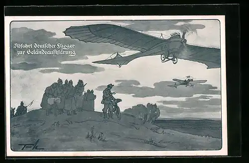 AK Abfahrt deutscher Flieger zur Geländeaufklärung