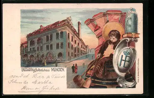 Lithographie München, Kgl. Hofbräuhaus, Münchner Kindl