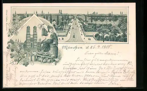 Lithographie München, Münchner Kindl, Ortsansicht