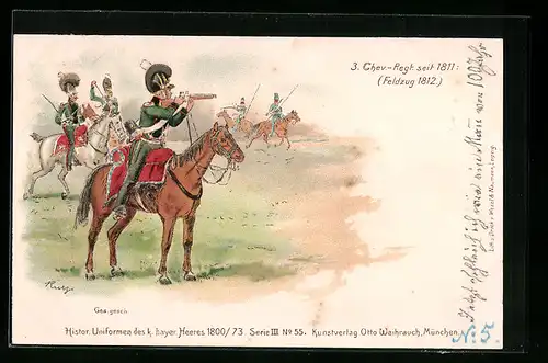 Künstler-AK 3. Chev.-Regt. seit 1811 im Feldzug 1812