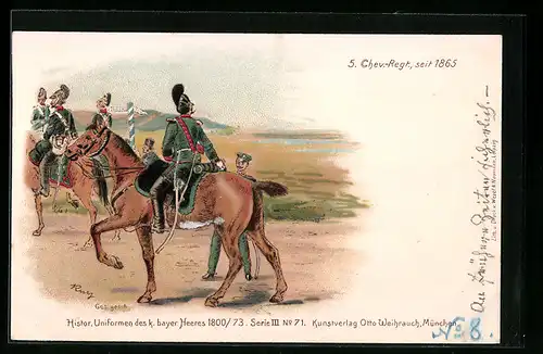 Künstler-AK Soldaten des 5. Chev.-Regt. seit 1865