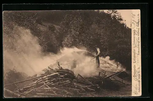 AK Brennender Kohlenmeiler im Schwarzwald