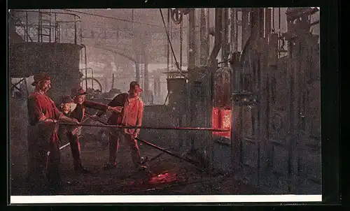 AK Fabrikarbeiter an einem Wärmofen