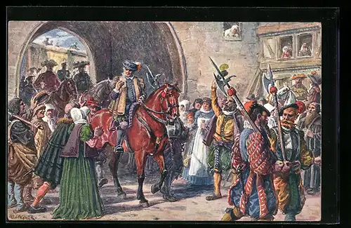 Künstler-AK Kassel, Tausendjahrfeier 1913, Landgraf Philipp kehrt aus 5 jähriger Gefangenschaft zurück